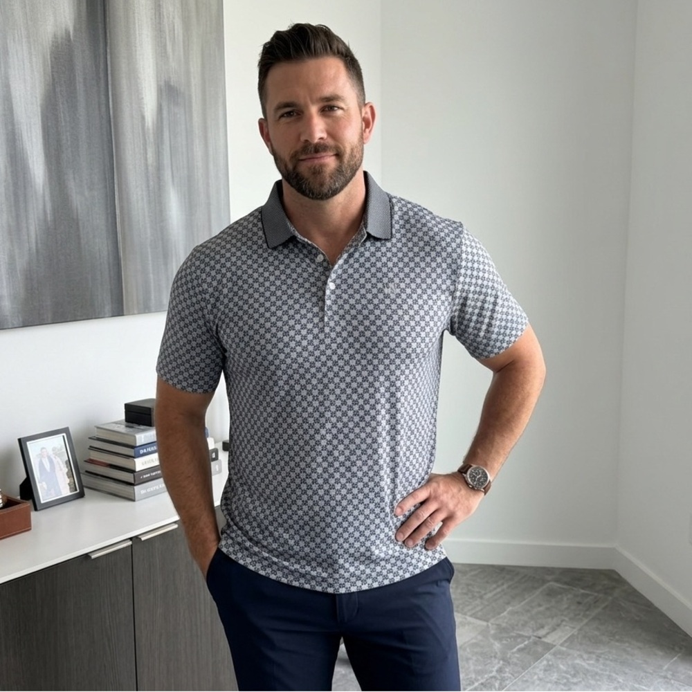 Elegant Gray Patterned Polo Shirt
